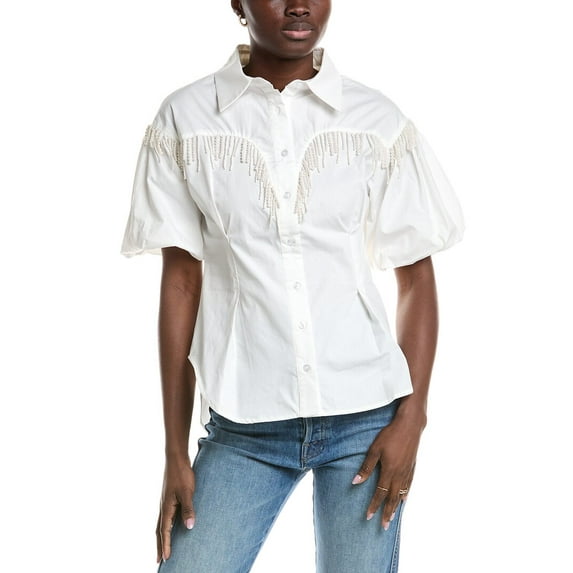 Gracia womens Pearl Fringe Shirt, m, White