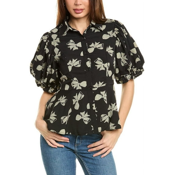 Gracia womens Puff Sleeve Peplum Blouse, s, Black