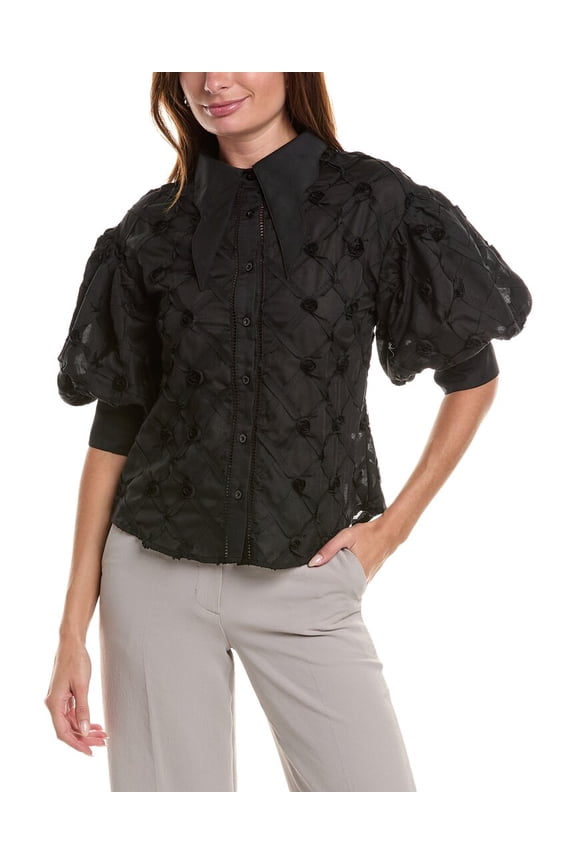 womens  Puff Sleeve Top, m, Black