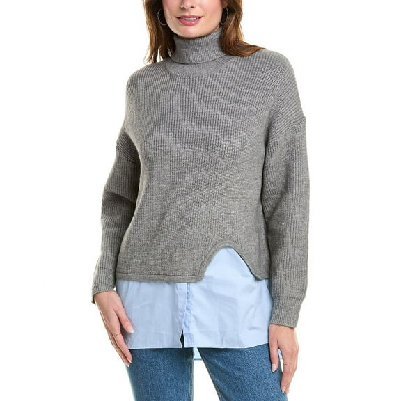 Gracia womens Roll-Neck Slit Layering Sweater, m, Grey