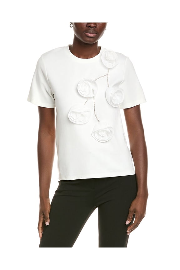womens  Rose Applique T-Shirt, s, White