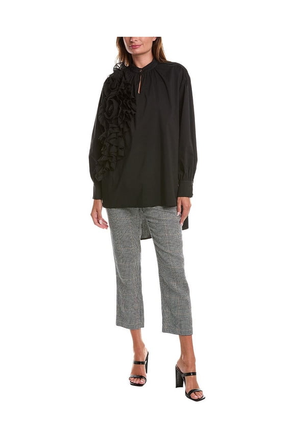 womens  Ruffle Trim Shirt, m, Black