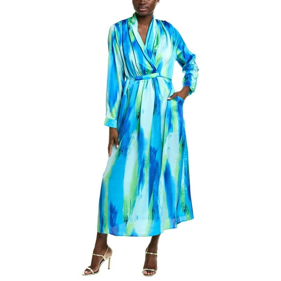 Gracia womens  Satin Print Maxi Dress, s, Blue