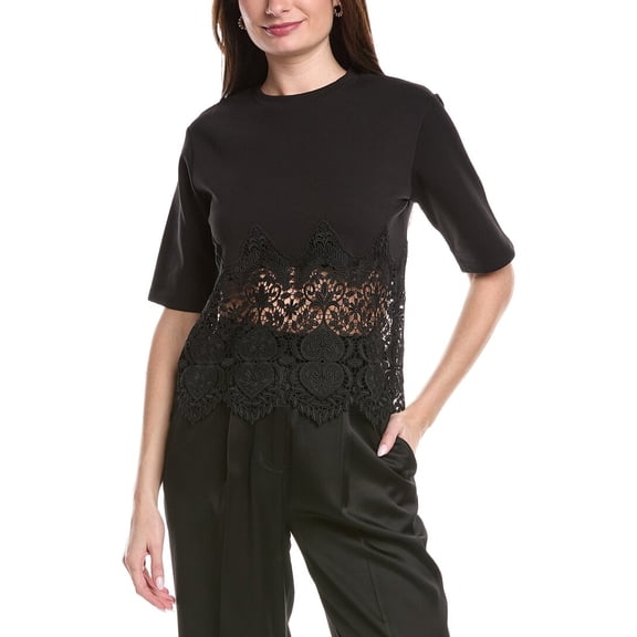 Gracia womens  Solid Bottom Lace T-Shirt, m, Black