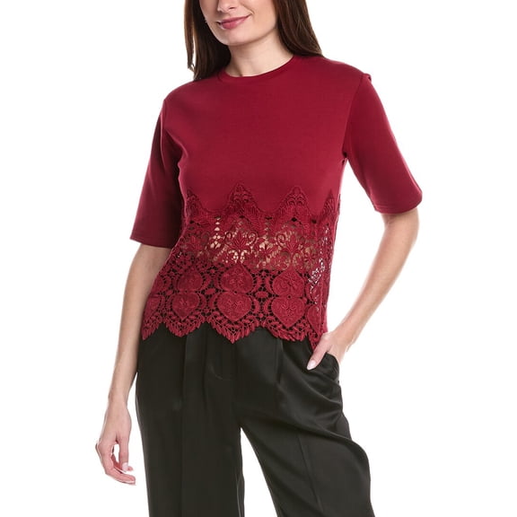 Gracia womens  Solid Bottom Lace T-Shirt, s, Red