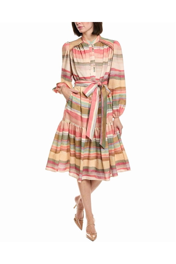 womens Striped Midi Dress, s, Pink