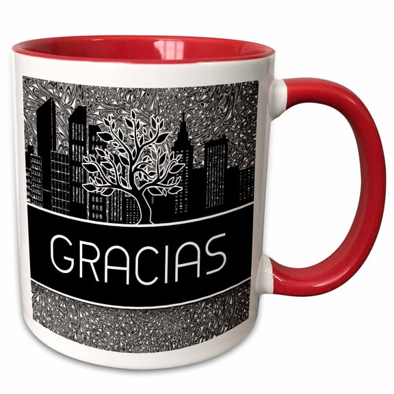 3drose, Gracias Spanish Thank You in Black and White Business Theme, 15oz Two-tone Red Mug