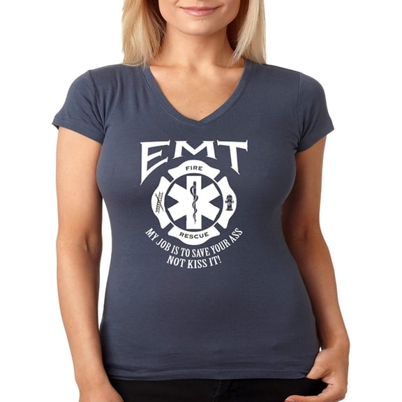 EMT JUNIORS V-Neck Shirt My Job S-2XL (Indigo, M)