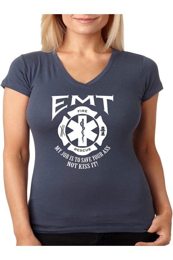 EMT JUNIORS V-Neck Shirt My Job S-2XL (Indigo, M)