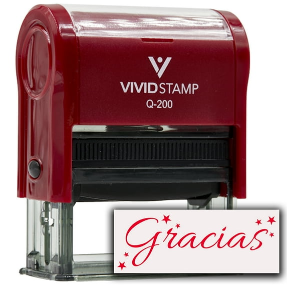 Gracias w/ Stars Self-Inking Office Rubber Stamp (Red Ink) - Q-200
