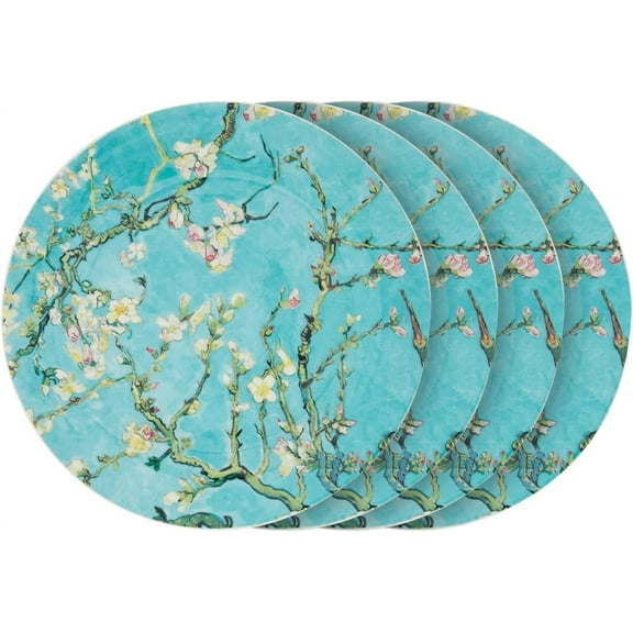 Gracie Bone China by Coastline Imports Cherry Blossom Blue (7.5-inch) Set of 4 Bone China Dessert/Salad Plates