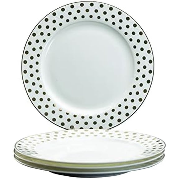 Gracie Bone China by Coastline Imports Gold Polka Dots Set of 4 Dessert/Salad Plate 8-Inch Dinnerware$$Home Decor, Kitchen, & Other