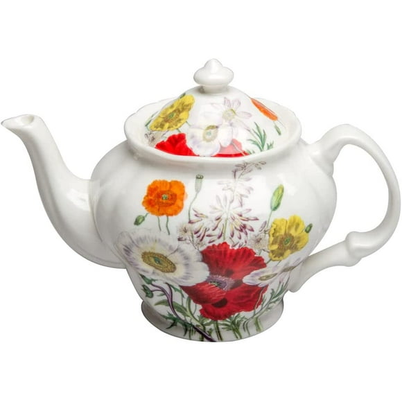 Gracie Bone China by Coastline Imports Poppy Field Bone China Teapot 42-Ounce, Orange (S17821B-CLR-1)