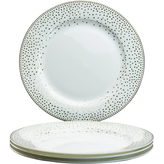 Gracie Bone China by Coastline Imports Spray Dots Gold Trim Set of 4 Bone China Dessert/Salad Plates, 8-Inch