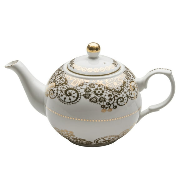 Gracie China Gold Lace Berry Porcelain Teapot 46-Ounce, White Gold