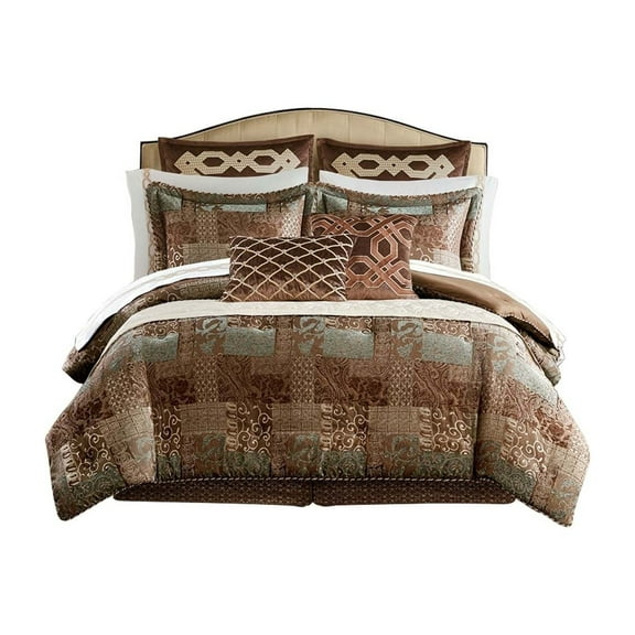 Gracie Mills 4-Piece Chenille Jacquard Comforter Set Patchwork Warm Tones GRACE-15224