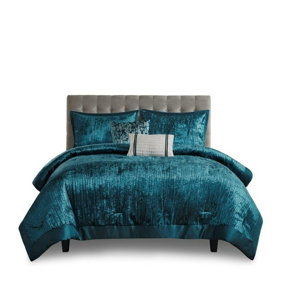 Gracie Mills 5-Piece Crinkle Velvet Comforter Set GRACE-15778 Full/Queen