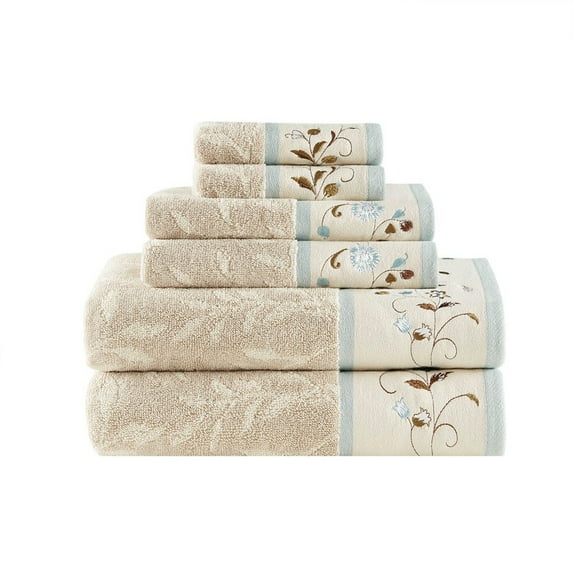 Gracie Mills 6-Piece Floral Cotton Jacquard Towel Set GRACE-9604 Machine Washable