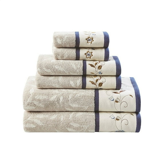Gracie Mills 6-Piece Floral Cotton Jacquard Towel Set GRACE-9604 Machine Washable