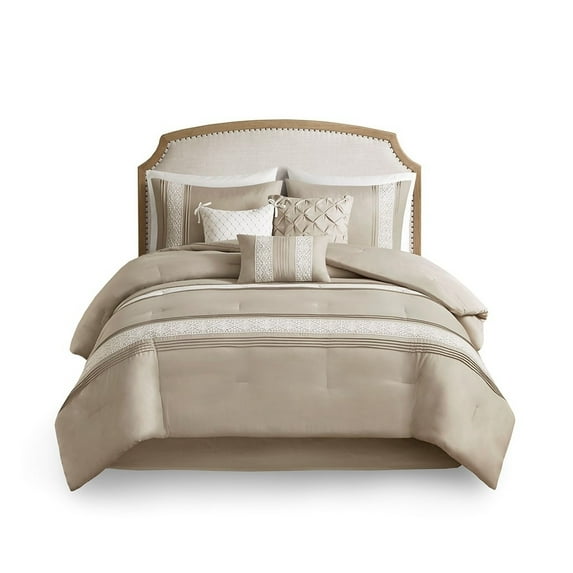 Gracie Mills 7-Piece Farmhouse Comforter Set White Lace Trim GRACE-15790