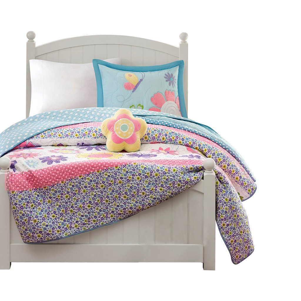 Gracie Mills Alara Springtime Reversible Quilt Set Twin Flowers Polka Dots GRACE-5961