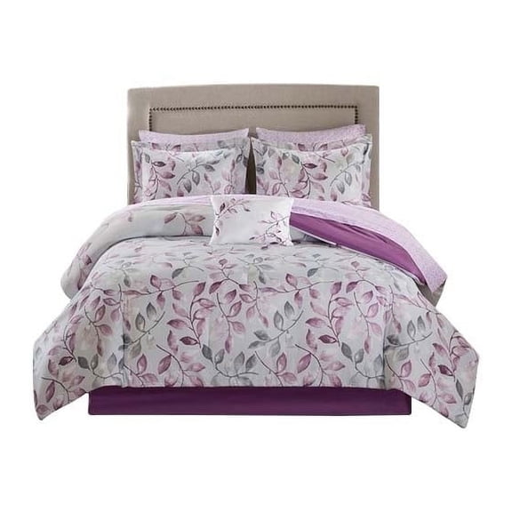 Gracie Mills Amalia 9-Piece Floral Comforter Set Purple Cotton Sheets GRACE-8147