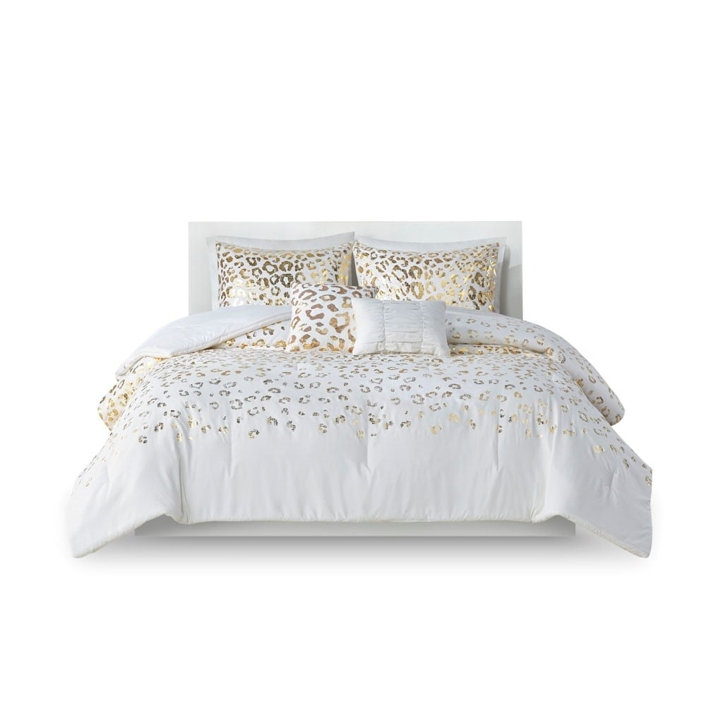Ivory and Gold Twin Microfiber Animal Print Comforter Set