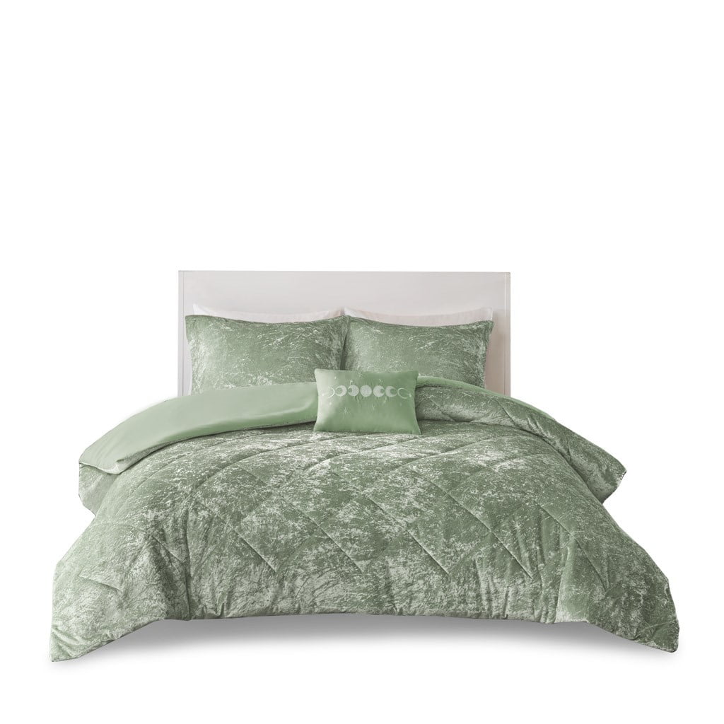 Green Velvet Twin/Twin XL Duvet Cover Set with Decorative Pillow