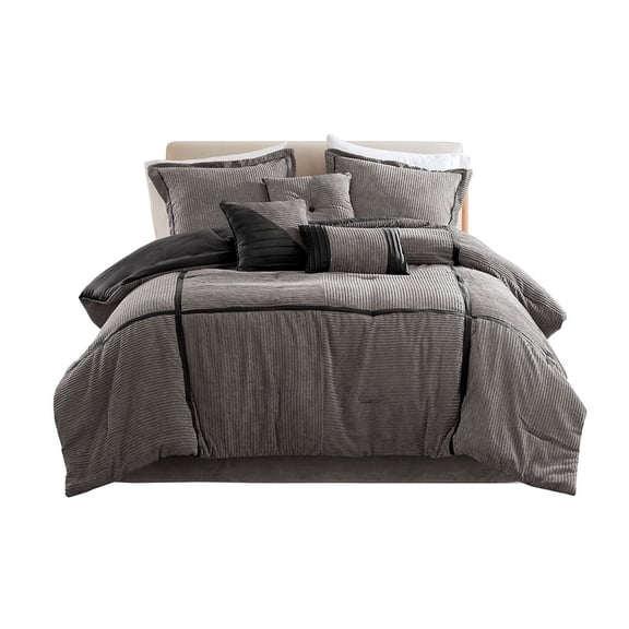 Gracie Mills Barlow 7-Piece Comforter Set in Taupe and Chocolate Brown