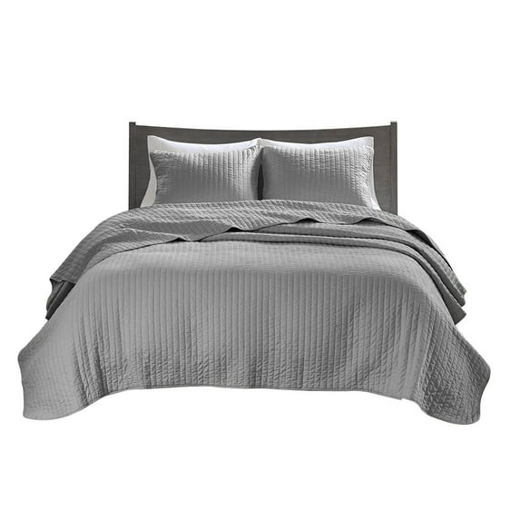 Gracie Mills Becker Reversible Quilt Set Cotton Twin Gray GRACE-3472 Shams 3pc