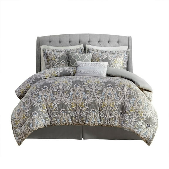 Gracie Mills Brant 6-Piece Damask Cotton Sateen Comforter Set - GRACE-10482