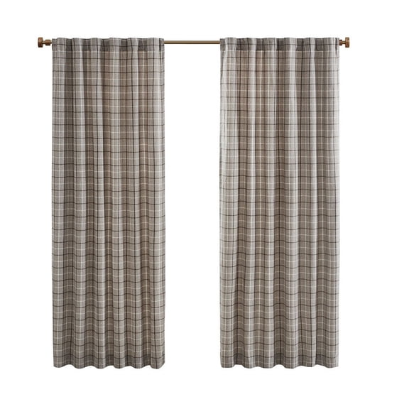 Gracie Mills Brianna Plaid Curtain Panel Fleece Lined 50x84 Brown GRACE-13262