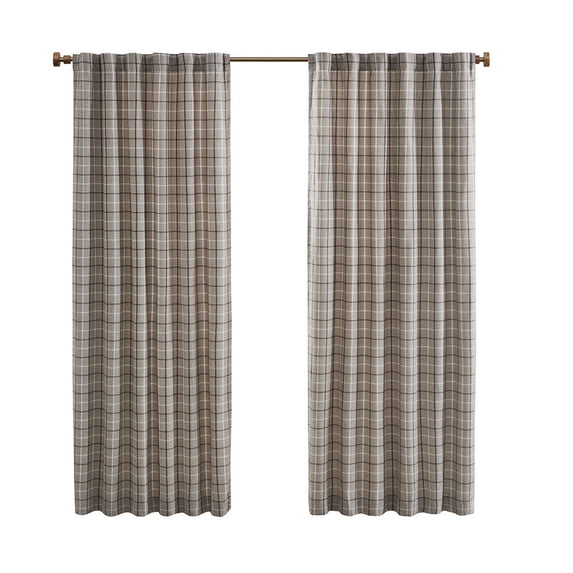 Gracie Mills Brianna Plaid Curtain Panel Fleece Lined 50x84 Brown GRACE-13262