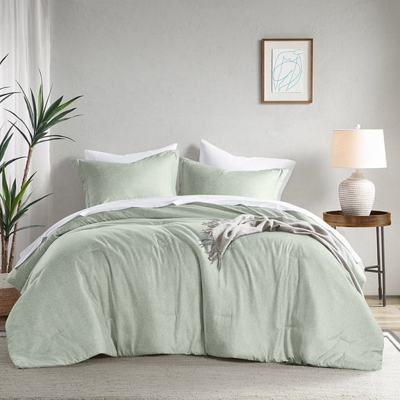 Gracie Mills Briony Chambray Print Solid Comforter Set Bedding Set Textured