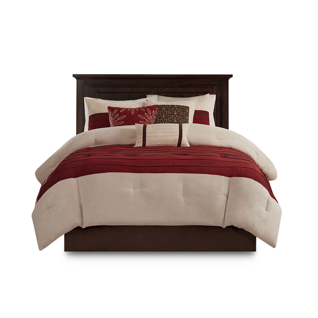King Red Microfiber 7-Piece Striped Comforter Set