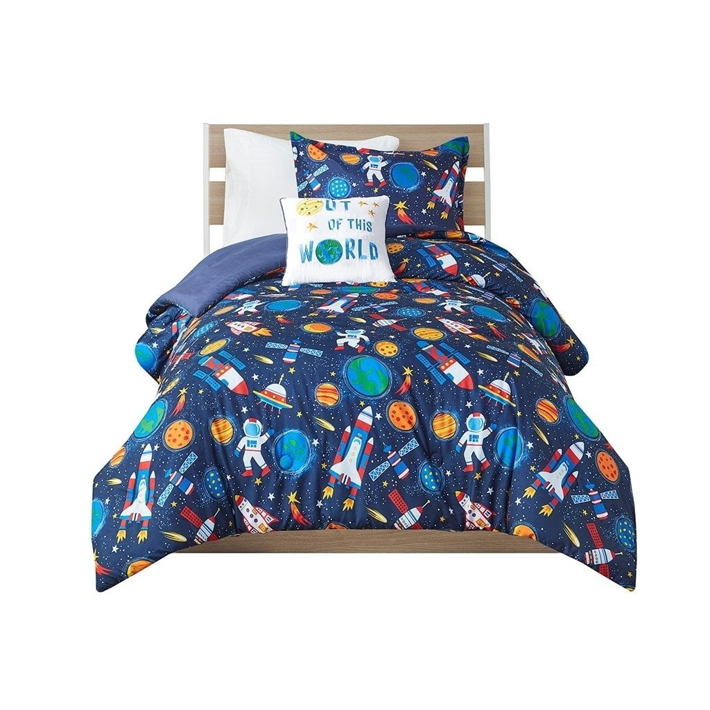 Navy Microfiber Outer Space Full Comforter Set