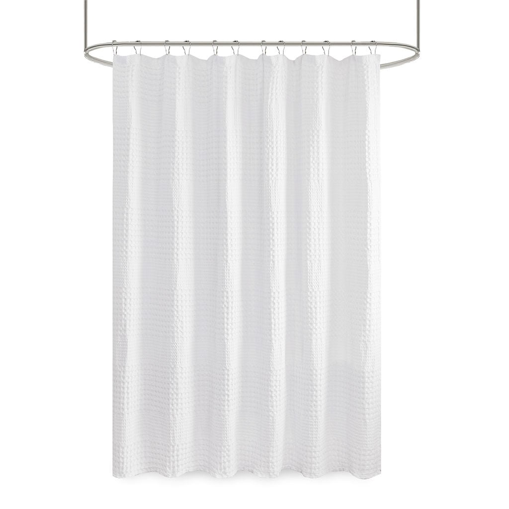 White Waffle Weave Cotton Shower Curtain
