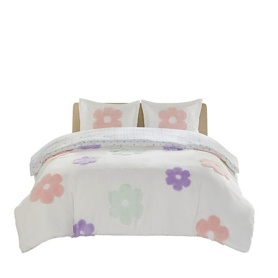 Gracie Mills Chenille Duvet Cover Set Twin Floral Reversible Purple Pink Aqua GRACE-15466