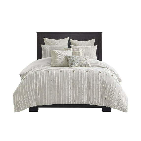 Gracie Mills Cora Oversized Cotton Clipped Jacquard Comforter Set with Euro Shams Throw Pillows - GRACE-13615