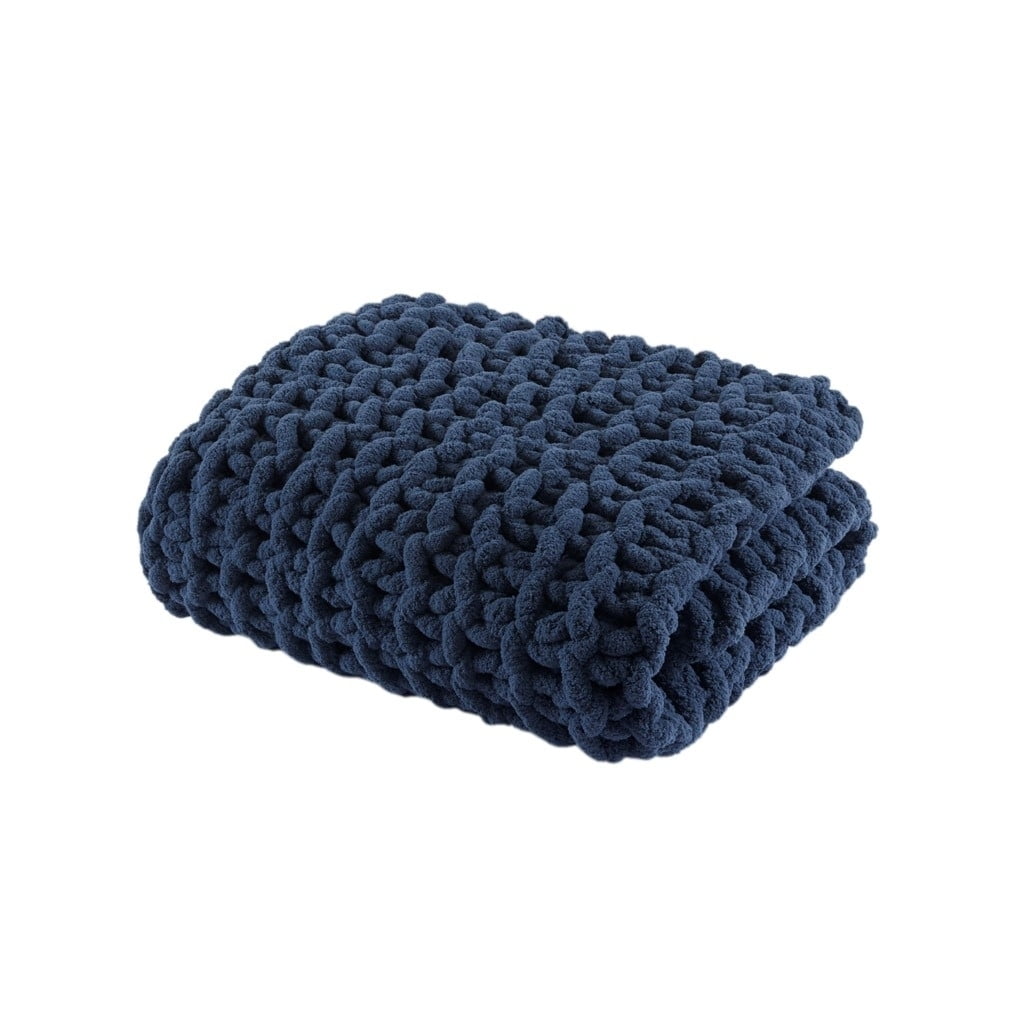 Navy Blue Chunky Knit Chenille Throw Blanket 50x60"