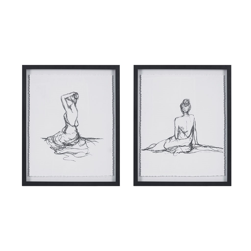 Feminine Figures Black and White Framed Sketch Art Set