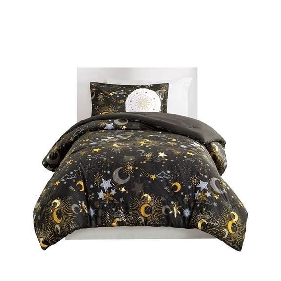Gracie Mills Dervan Celestial Dreams Starry Sky Metallic Comforter Set with Enchanting Throw Pillow - GRACE-14063