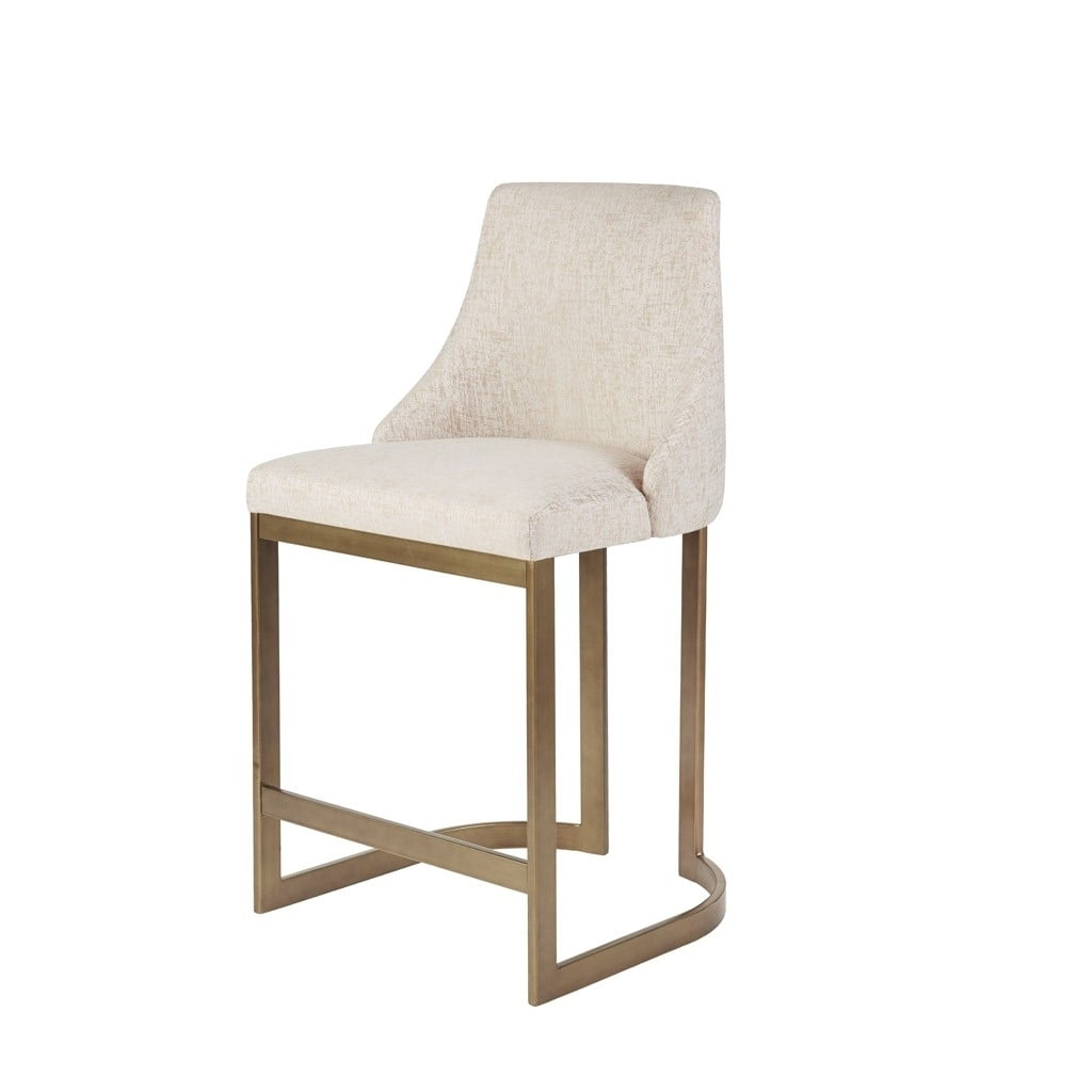 Cream Upholstered Counter Stool with Antique Gold Metal Base
