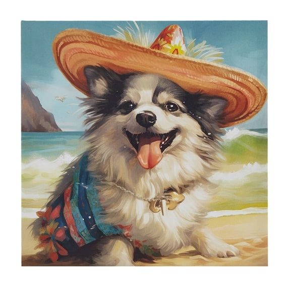 Gracie Mills Dog Canvas Wall Art Surfing Corgi 16x16 Inch GRACE-15558