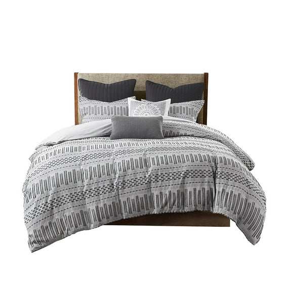 Gracie Mills Donny Farmhouse Geometric Striped Cotton Jacquard Duvet Set - GRACE-11457