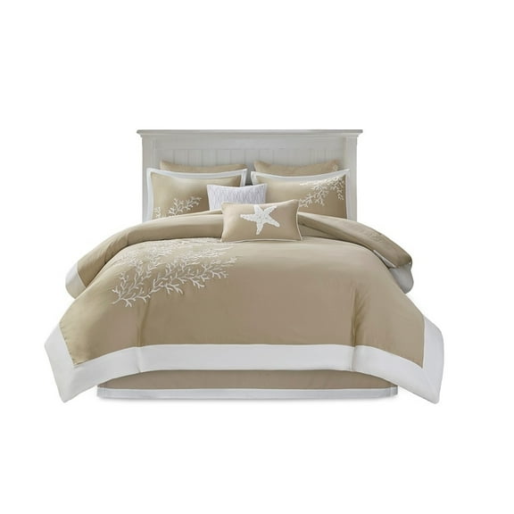 Gracie Mills Douglass 6-Peice Cotton Jaquard Comforter Set with Coral Embroidery - GRACE-455