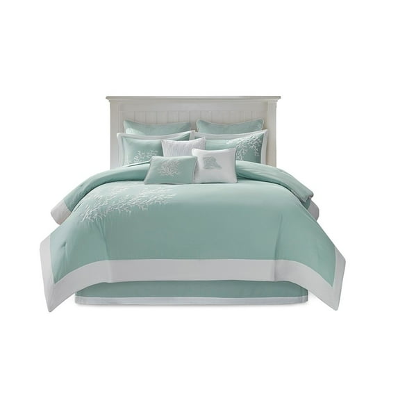 Gracie Mills Douglass Coral Comforter Set Aqua 100% Cotton GRACE-491 Twin Size
