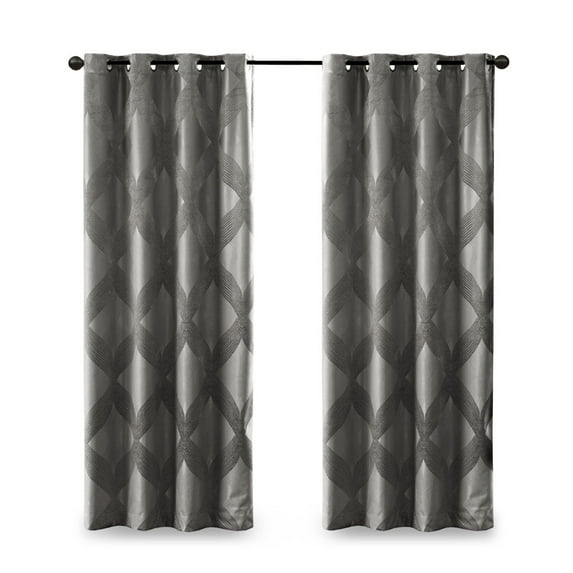 Gracie Mills Total Blackout Curtain Panel Ogee Knitted Jacquard Black 54x84 GRACE-9806