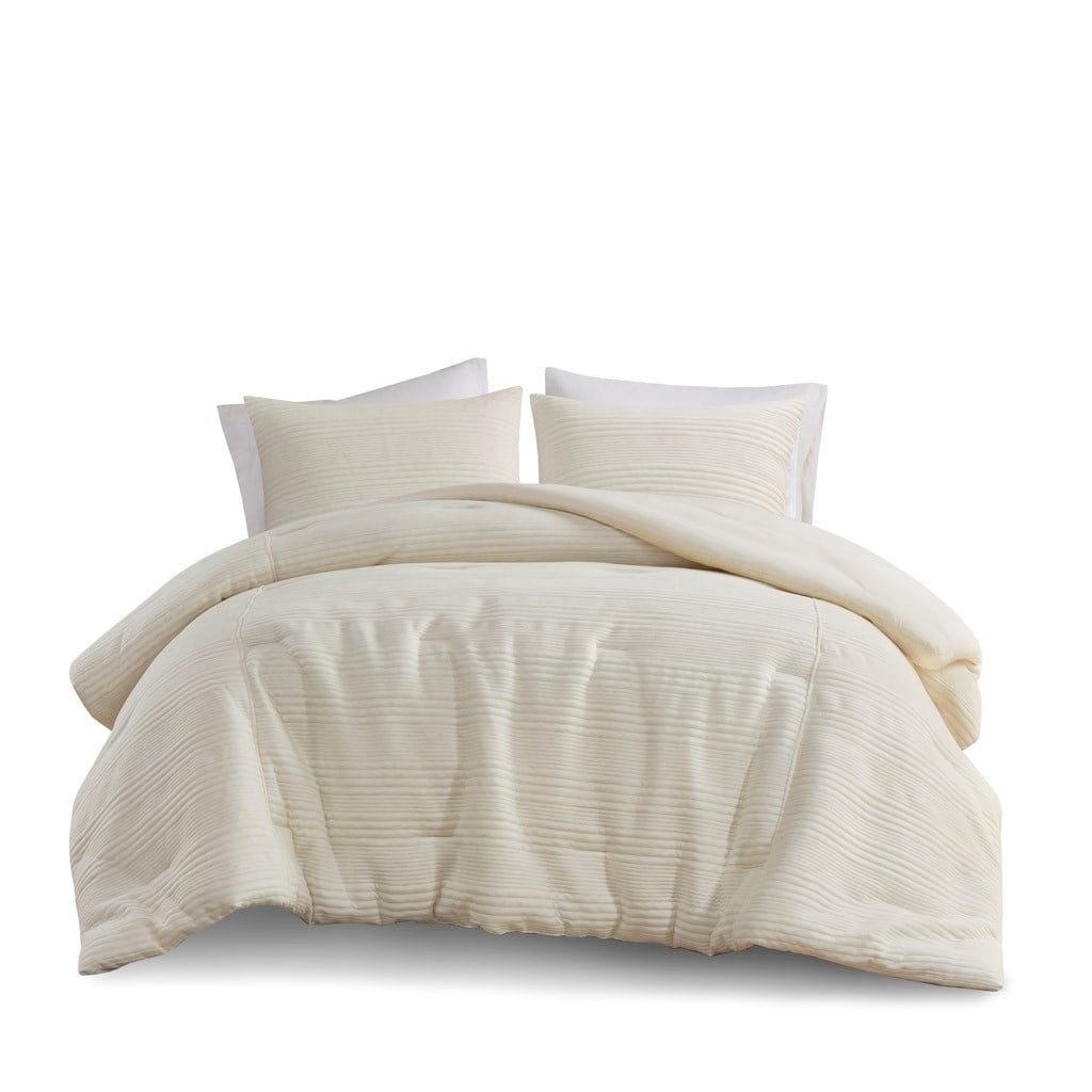 Full Ivory Microfiber Knitted Jersey Comforter Set