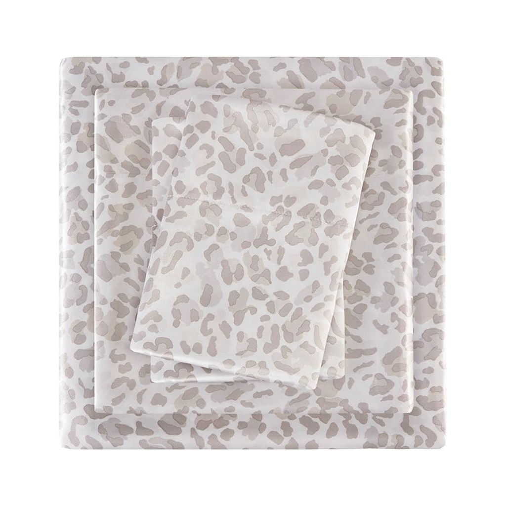 Twin Gray Leopard Satin Percale Sheet Set